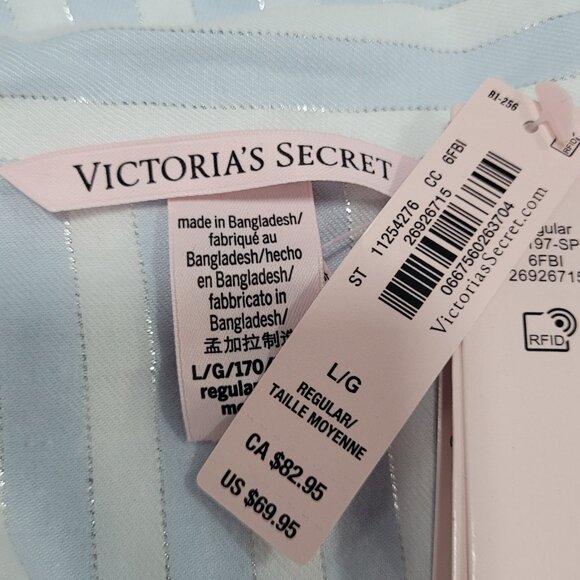NWT Victoria's Secret White Blue Rhinestone Long Sleeve Pajama Top Large L - Picture 3 of 11
